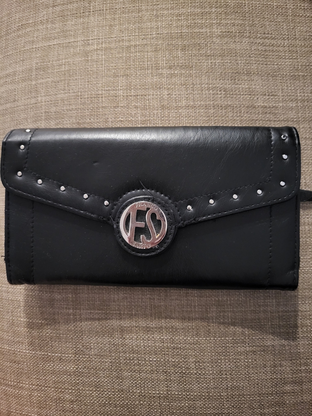 Franxo Sarto Black Leather Studded Wallet Clutch